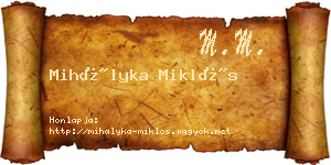 Mihályka Miklós névjegykártya